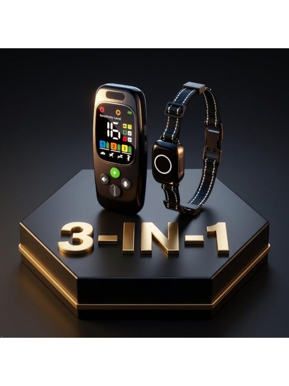 3-in-1 Remote Dog Training Collar & Bark Control - Adjustable, Waterproof